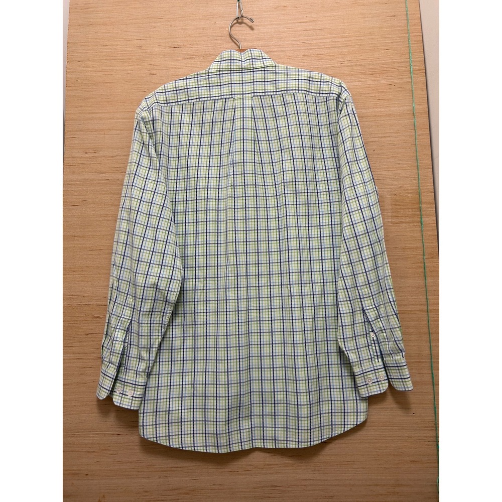 Faconnable Mens Relaxed Fit Plaid Button Down Shirt Green‎ Blue White Small - Picture 3 of 6